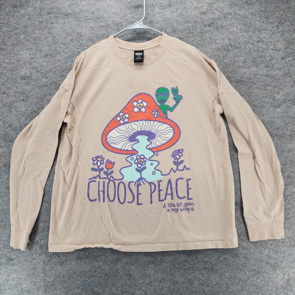 Petals Shirt Womens Medium Long Sleeve Tan Choose Peace Mushroom